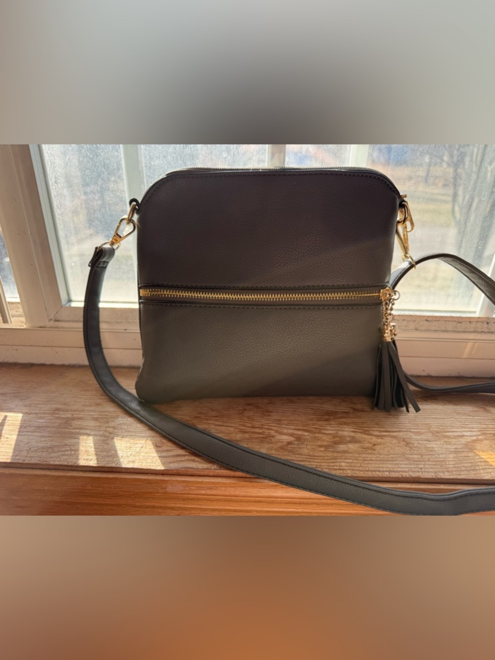 Women's Crossbody Bag in Dark Gray with Gold Hardware